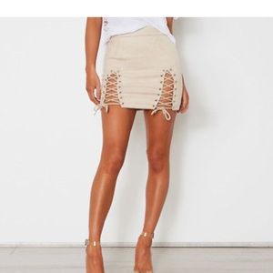 Tan suede tie up skirt